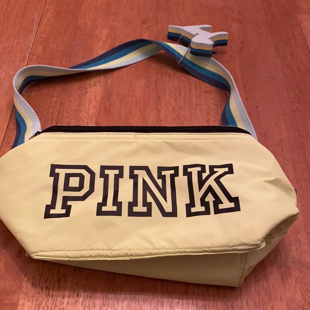 Lime colored Pink thermal lunch bag with strap & pup mascot new nice